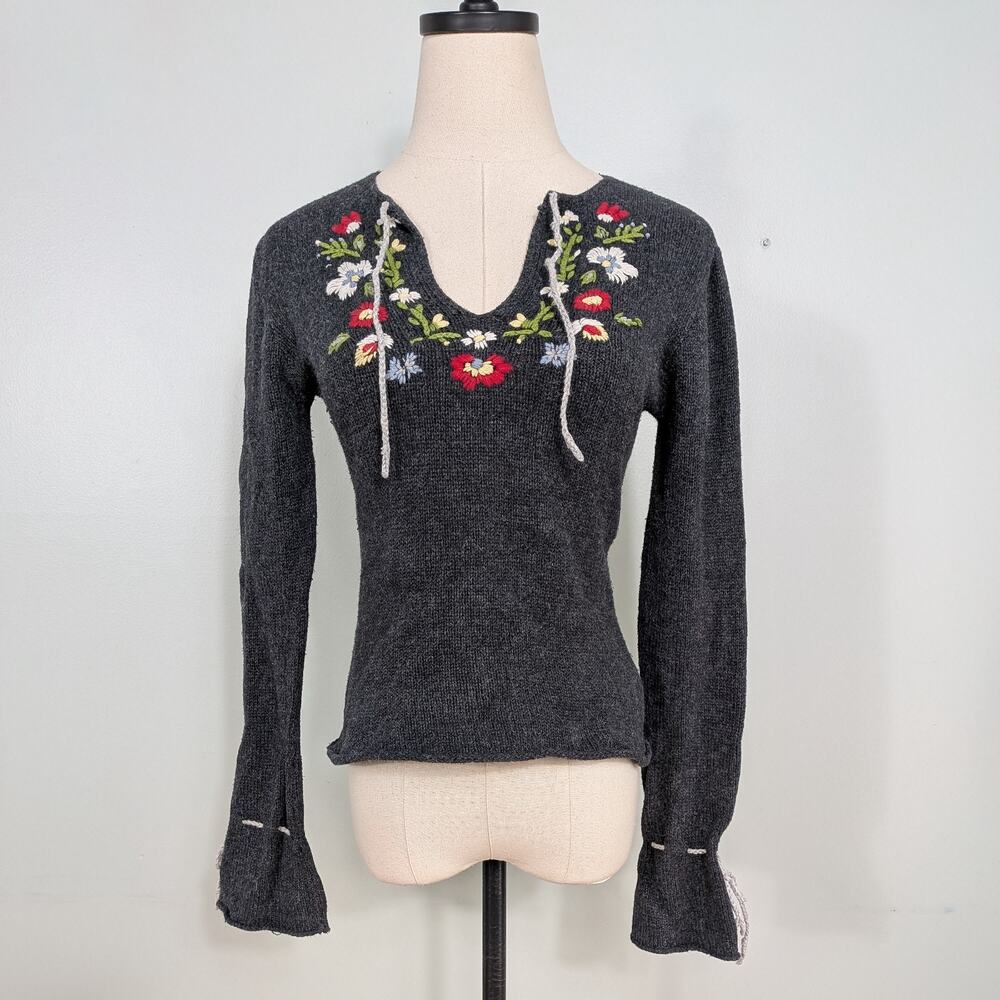 Y2k No Boundaries Sweater S Gray Multi Floral Emb… - image 5